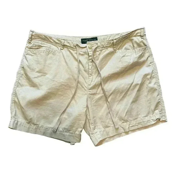 Lauren Jeans Co Ralph Lauren LRL Women’s Khaki Shorts Size 14 Petite Drawstring - Picture 1 of 6
